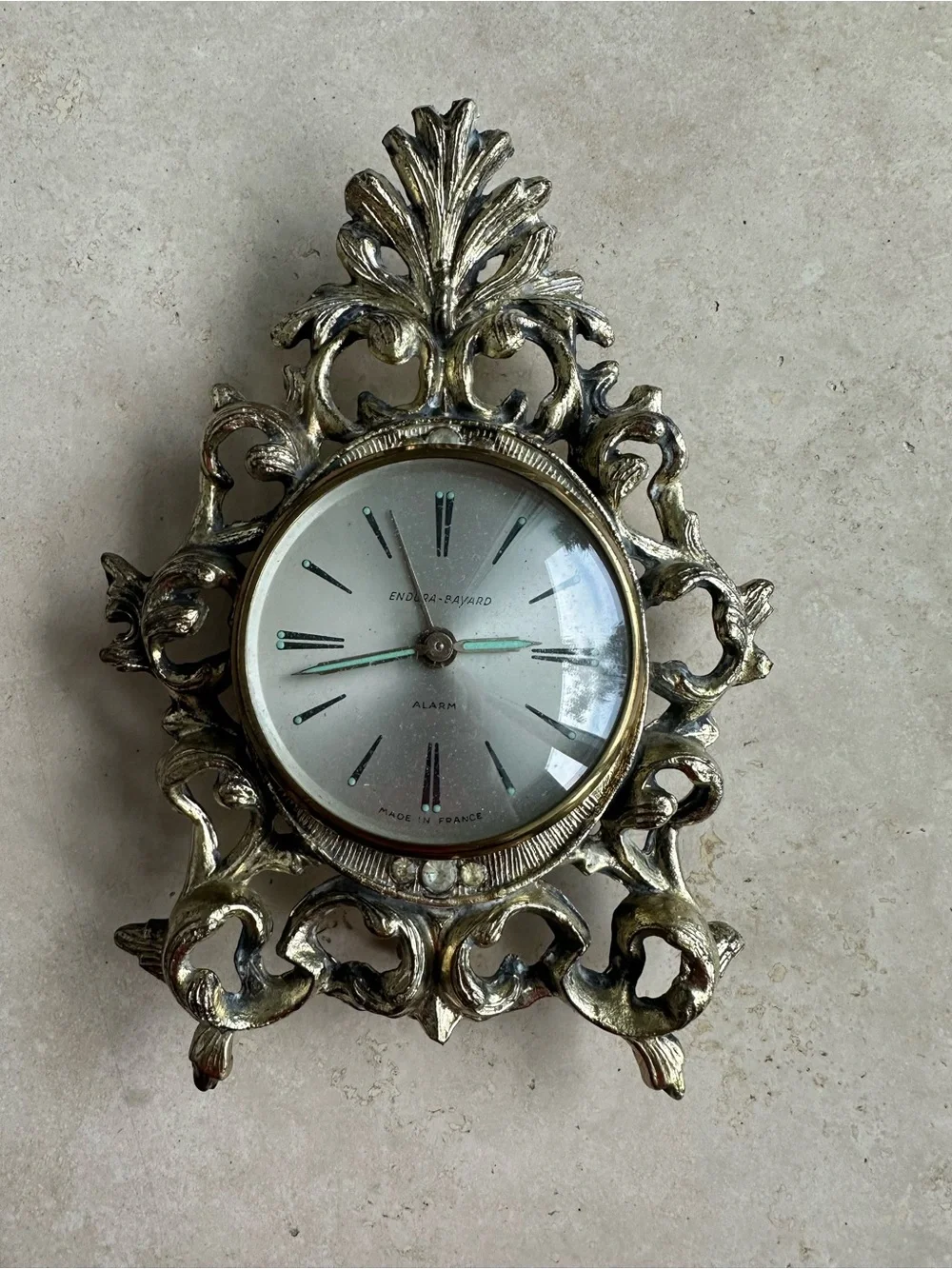 Vintage Endura-Bayard clock, French-made, wind-up alarm clock.